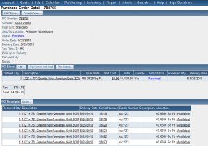 Job Tracker Purchase Order Granite Purchase Order screenshot