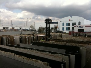 View of the Daltile gallery in Anaheim from the stone warehouse and slabyard