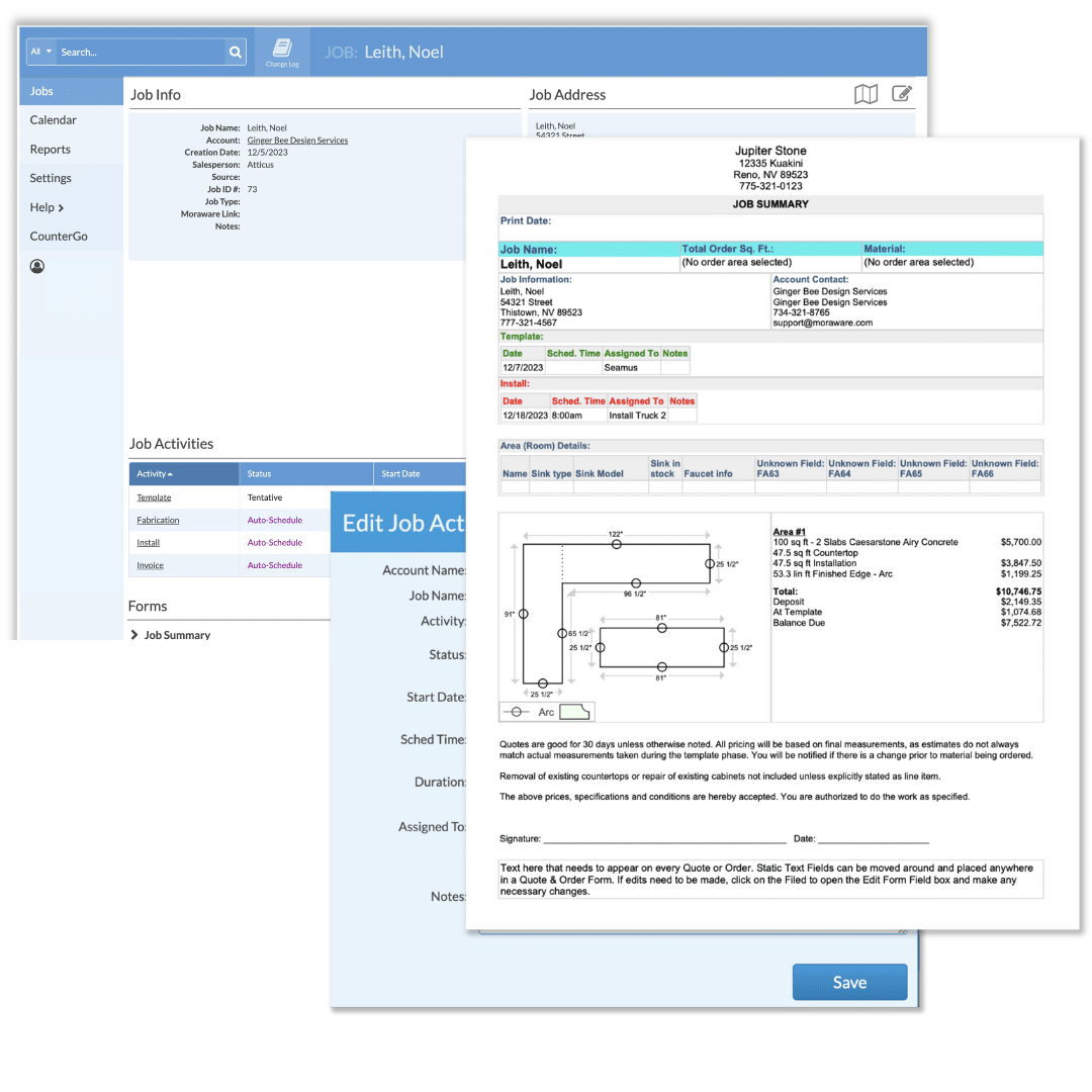 Systemize screens for job information and quotes