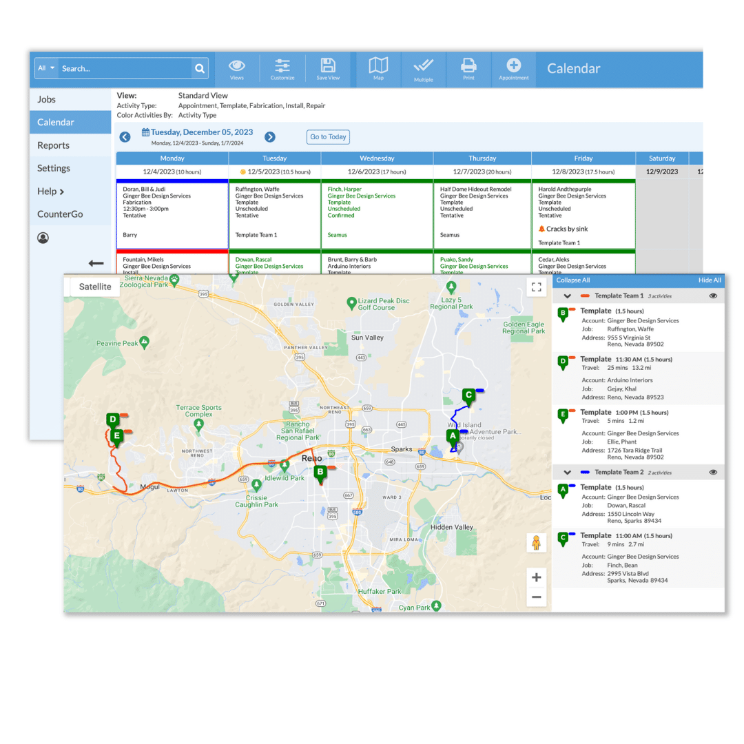 Countertop job route mapping in Systemize