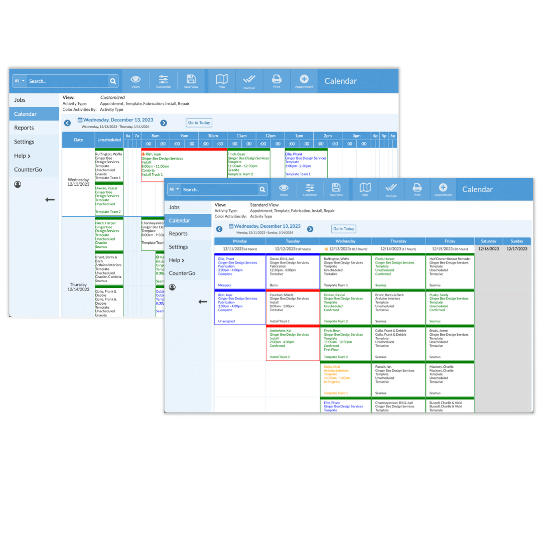countertop job scheduling calendar in Systemize