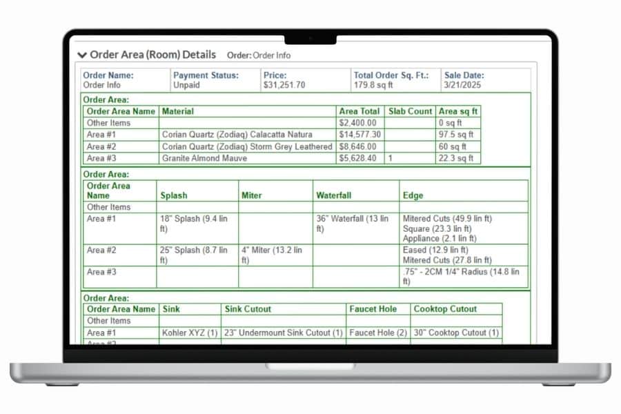 Systemize job with Countergo order area information